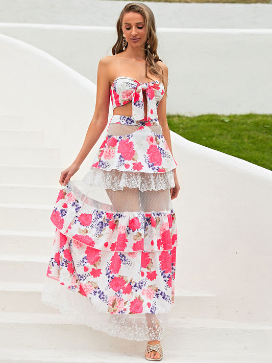 Spliced Lace Skirt Set