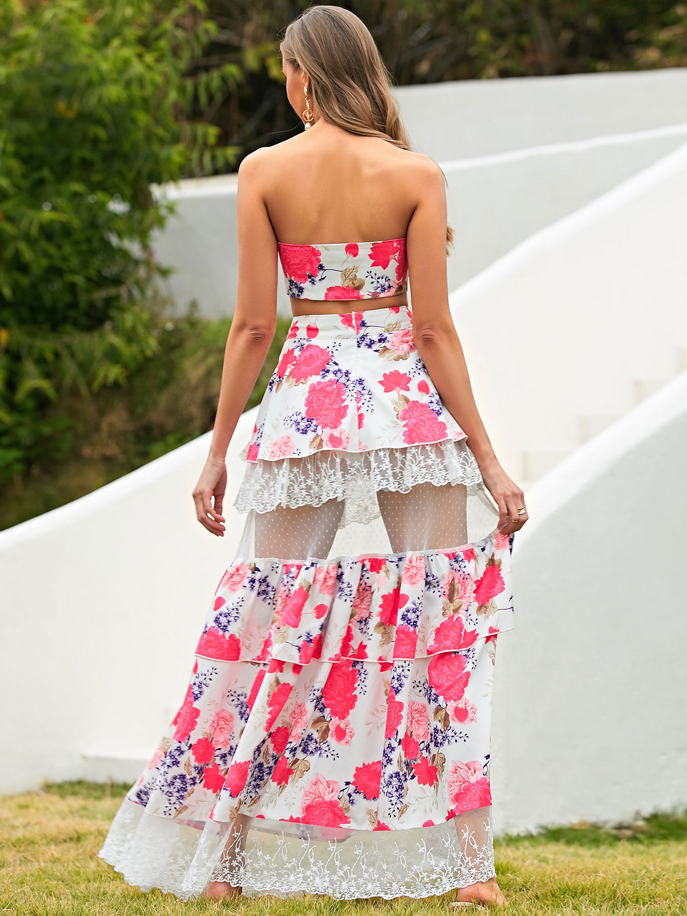 Spliced Lace Skirt Set